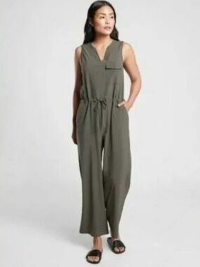 Athleta Olive Green Topanga V-Neck Drawstring Jumpsuit | Size XXS
